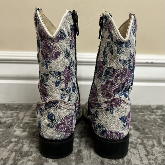 Old West Western Boots Girls Toddler Size 7.0-D Child Floral Sparkle Square Toe - Picture 7 of 12